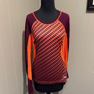 Fila Women's Burgundy and Bright Orange Running Outdoor Workout Long Sleeve Tee